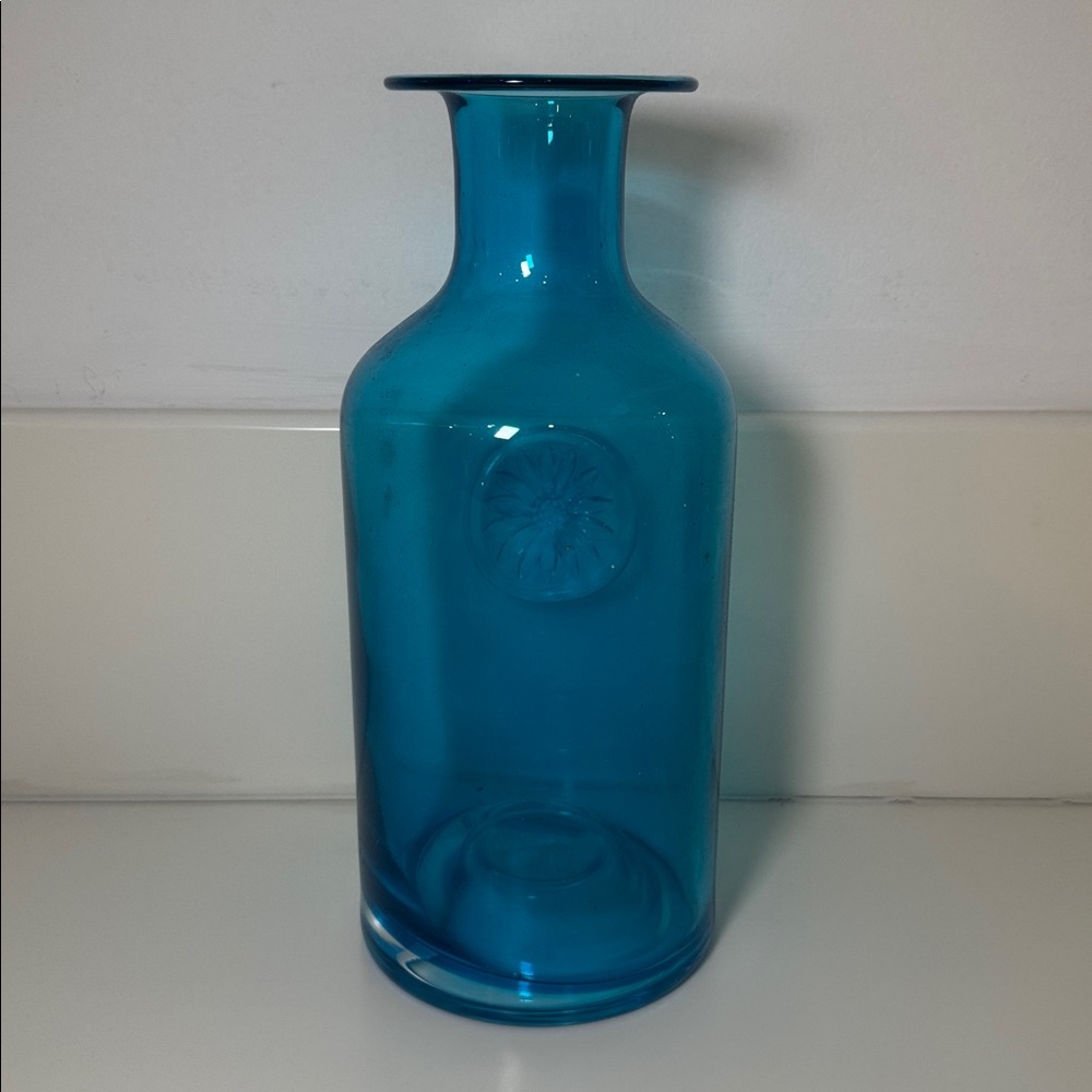 Dartington Daisy Flower Bottle Vase in Teal Kingfisher Blue - Picture 3 of 4